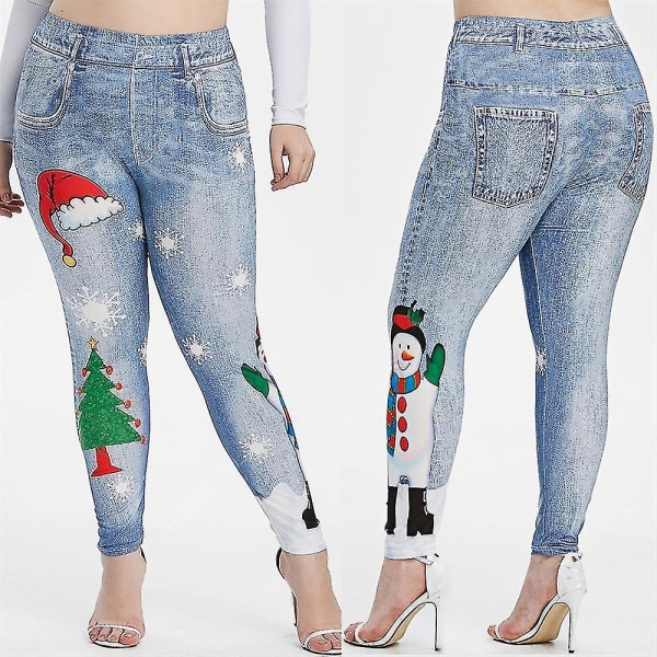 God Jul Snømann Søte Dame Jeggings Høy Midje Ankel Lengde Nydelige Leggings Dame Skinny Treningsbukser Jul LGS96-2 L