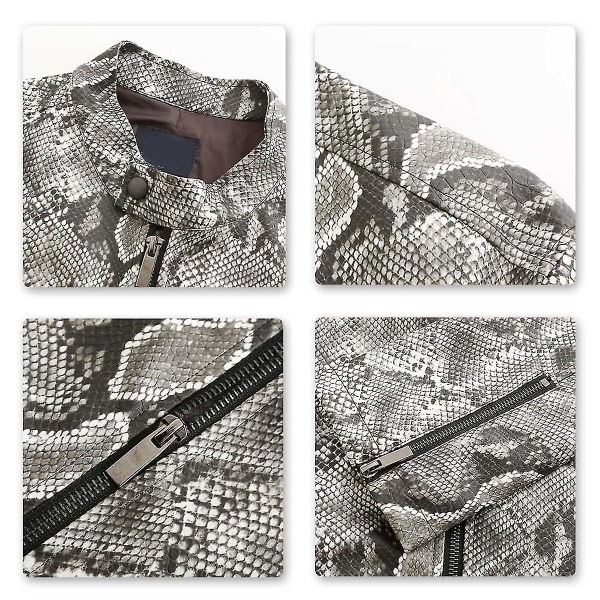Herre Stand Collar Faux Læderjakke Mode Slange Printet Casual Overtøj S