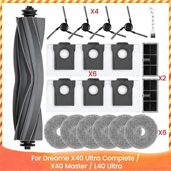 20 ST för Dreame X40 Ultra Complete/X40 Master/L40 Ultra Robotdammsugare Delar Huvudborste Sidoborste Moppduk