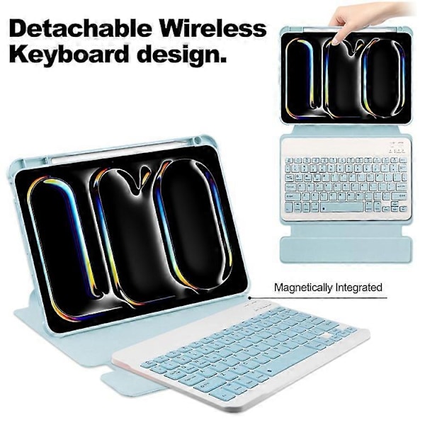 Kompatibelt deksel for iPad Pro 11 (2024) i lær + akryl med stativ og Bluetooth-tastatur Azure