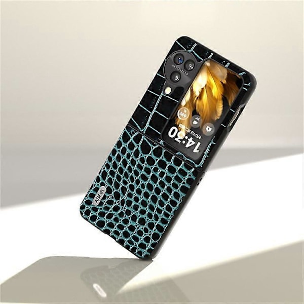 ABEEL Kompatibel med Oppo Find N3 Flip 5G Krokodiltextur Telefonskal Äkta Koläderbelagd PC Vikbart Fodral Blue
