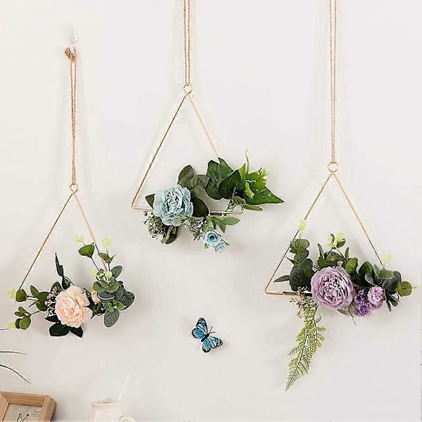 Kukka-aiheiset kultaiset vannekranssit, metallinen ympyrä kukka-aiheisella kranssilla 20 cm / 7,9 tuumaa, geometrinen kehys, tee-se-itse