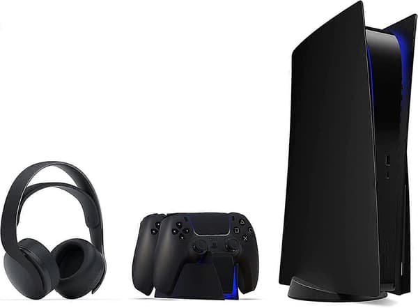 Sort Ladestation med Blå Lysbjælke til PS5 Midnight Black Controllere