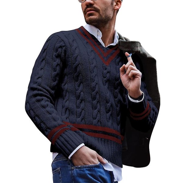Herretøj V-hals Varm Afslappet Pullovers Sweaters Til Mænd Mode Strikket Sweater Mandlig Streetwear Gold XXL