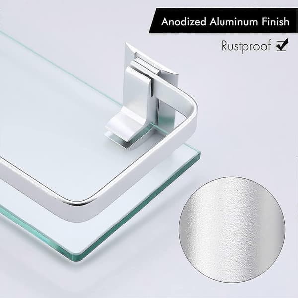 Baderomshylle i aluminium med herdet glass, rektangulær