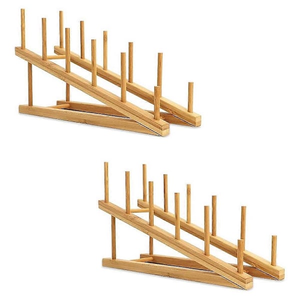 2 ST Trä Diskställ Bambu Tallriksställ Ställ Grytlockshållare, Diskställ Kökskåp Org