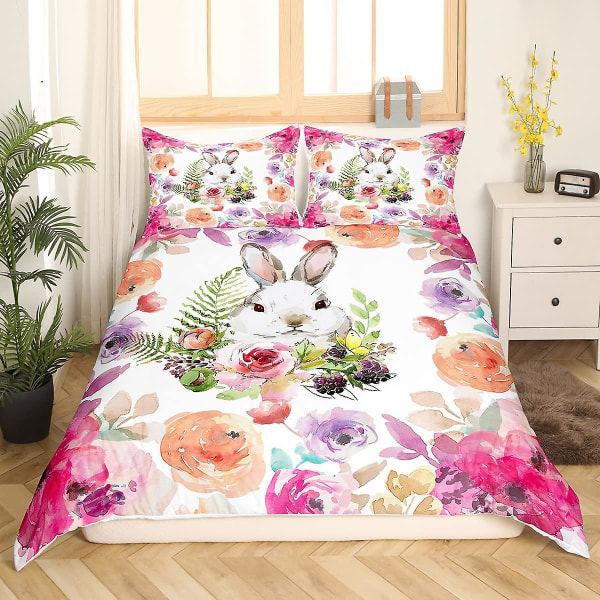 Påskehare Konge Dronning Dynetrekk Boho Blomster Sengetøy Sett Barn Tegneserie Kjæledyr Dyr Dynetrekk Myk Polyester Dyne Trekk