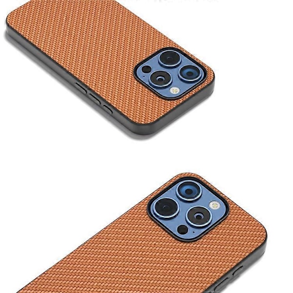 ABEEL Kompatibelt Skal för iPhone 16 Pro Max Läder+PC+TPU Telefonskal Kolfibertextur LightBrown