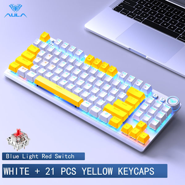 F3001 2.4G trådløst bluetooth kablet tre-mode tastatur mekanisk spil kontor trådløs baggrundsbelysning 87-tasters tastatur White Y Red switch