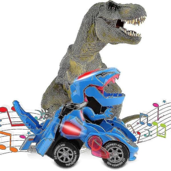 Transformerende Dinosaurleke, Transformerende Dinosaurbil, Automatisk Transformerende Dinosaurbil Med Musikk Og LED-lys Blue