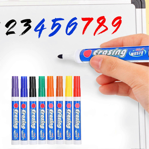 2 Sett 8 Farger Tørre Slettbare Whiteboard Penner Fargerike Fiberpenn Sett for Skole
