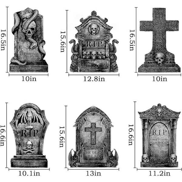 Halloween dekorativa gravstenar på utomhuskyrkogården: 6 karat stor gravsten Halloween dekorativ trädgårdsskylt med pålar, 16 tum