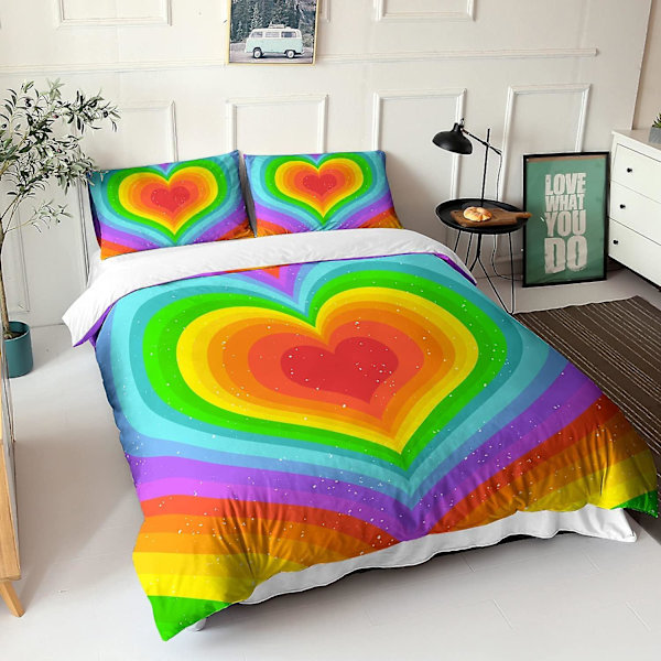 Sateenkaari-pussilakanasetti teineille, värikkäät Love-vuodevaatesetit, Love Heart -peittopussi B 160x220cm