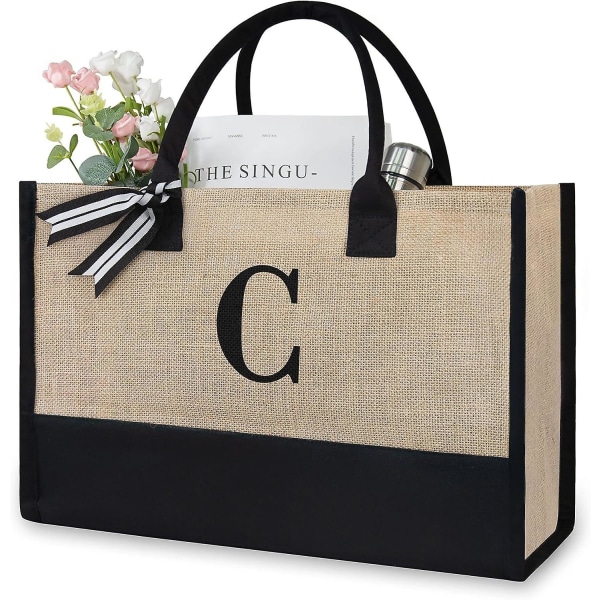 Initialer Jute/canvas Tote Bag, Personlig Presentpåse För Bröllop, Födelsedagar, Stränder, Semestrar, Perfekt Present För Damer, Mammor, Lärare, Vänner Och