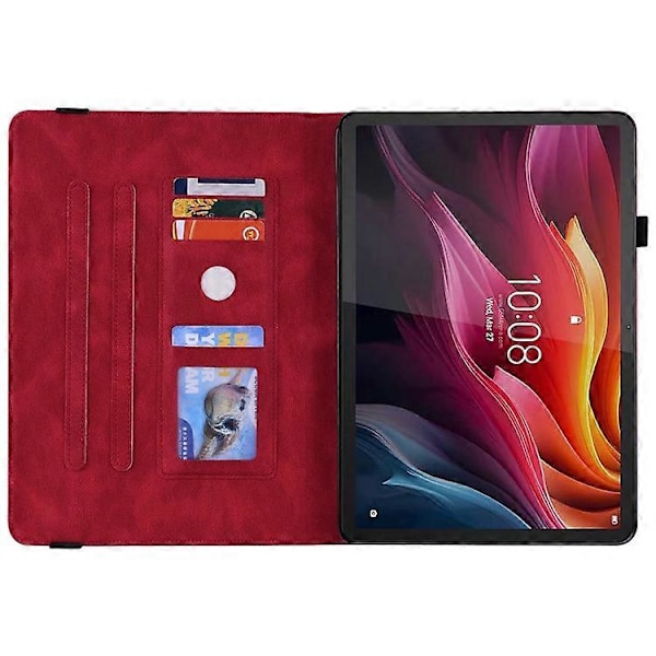 Kompatibelt Fodral för Lenovo Tab K11 Plus Fjäril Blomma Tryck PU Läder Tablet Skydd med Kortfack Red