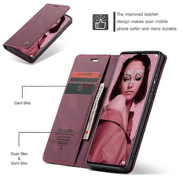 CASEME 013-serien Kompatibel med Huawei P30 Stötsäkert PU Läder Ställ Skydd Anti-repa Plånboksfodral Red