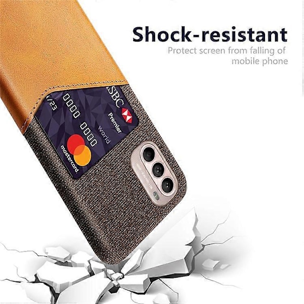 Kortholder Design Stof + PC + PU Læder Bagcover Stødsikkert Etui Kompatibelt til Motorola Moto G31 / G41 Orange
