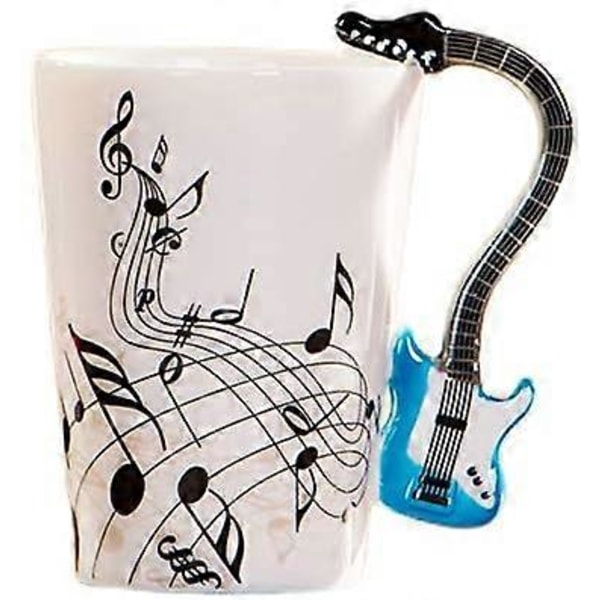 8.5oz Kreativ Musikk Krus Fiolin Stil Gitar Keramisk Krus Kaffe Te Melk Notelinje Kopp med Håndtak Kaffekopper Nyhet Gaver (Blå Elektrisk Gitar)