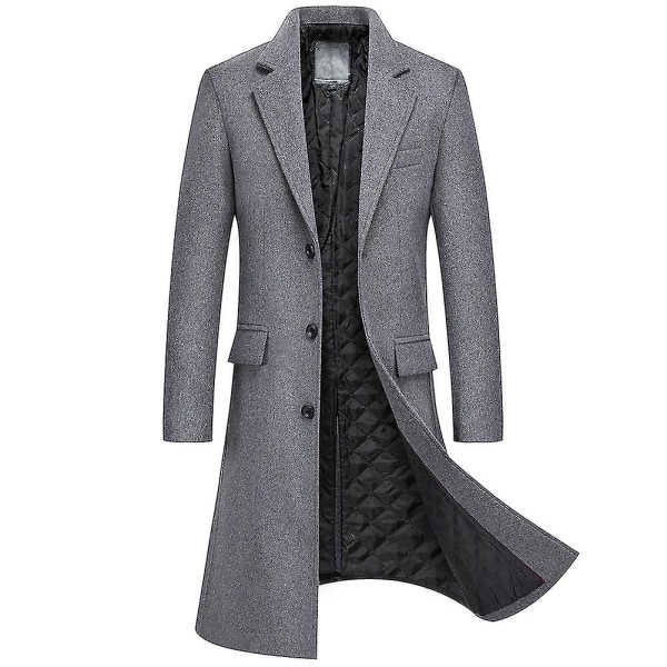 Miesten Business Casual Style Slim-fit yksirivinen pitkä käänne yksivärinen takki, jossa paksumpi vuori, sopii talveen L