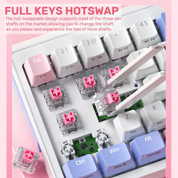 ZA68 Trådløst Mekanisk Gaming Tastatur 2.4G Bluetooth TYPE-C Kablet 3 Moduser Hot Swap RGB Bakgrunnsbelysning 68 Taster Green Three modes