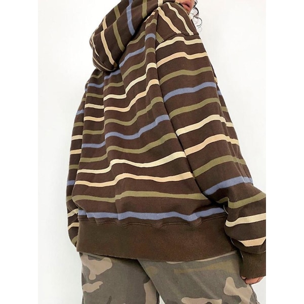 Naisten raidallinen print Vintage hupulliset takit Ylisuuri casual naisten  syksyn asut takki M 4133 | M | Fyndiq