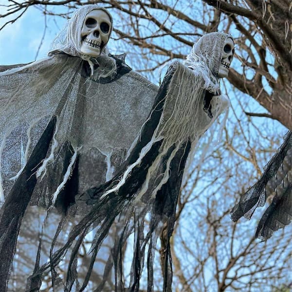 Stort Halloween-spøkelse med lysende hvit spøkelsesdekorasjon til hagen 2pcs