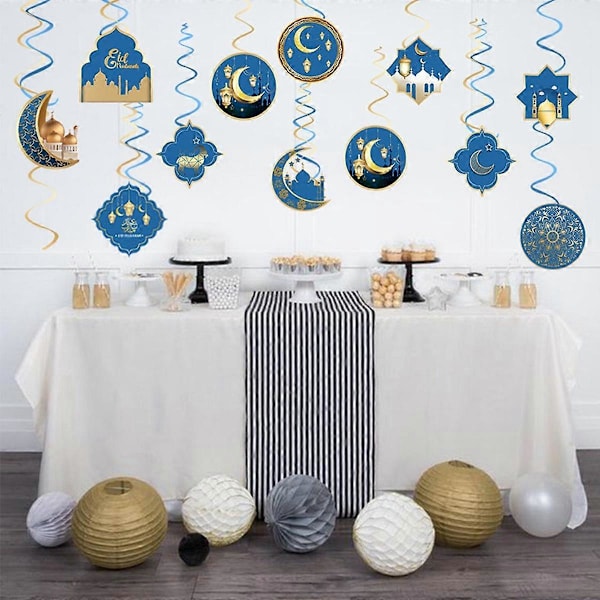 Eid Ramadan Dekoration Tema Fest Spiral Vedhæng Måne Stjerne Dekoration Kage Flag til Ramadan Festartikler