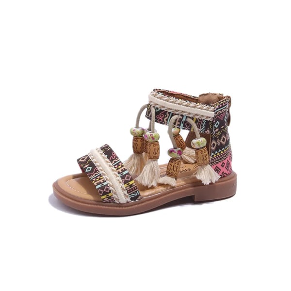 Barnsandaler sommar nya flickor etnisk stil retro strandskor mjuk botten babyskor flickor studentskor black 23