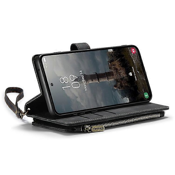 CASEME C30-serien Kompatibel med Samsung Galaxy A55 5G Deksel Glidelås Skinn Telefondeksel med 10 Kortspor Black