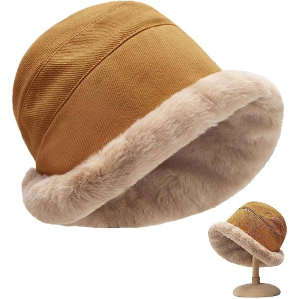 Bucket Hat för Kvinnor Vinter Ull Flicka Hatt Varm Vindtät Hatt
