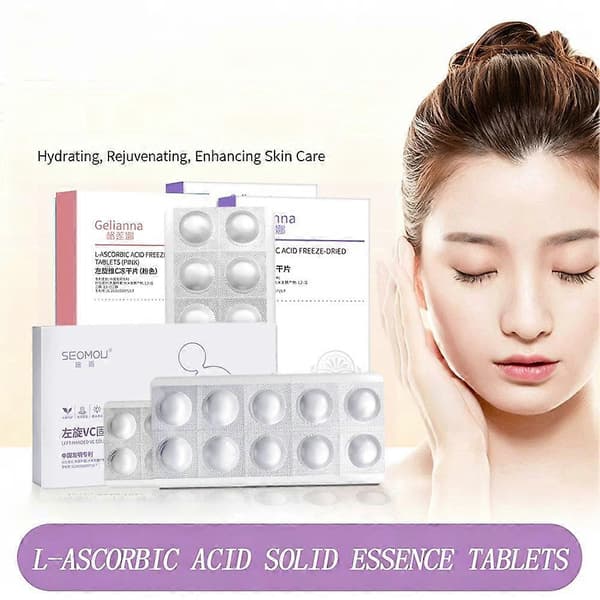L-Ascorbinsyre VC Solid Essence Tabletter Frysetørret Lysnende Ansigts Serum purple