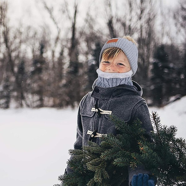 Slouchy kabelstickad cap för baby Toddler för flickor pojkar och halsduk i samma färg grey