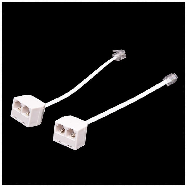 2 stk. 6P4C RJ11 Dobbel Hunn til Hann Telefonkabel Splitter Adapter