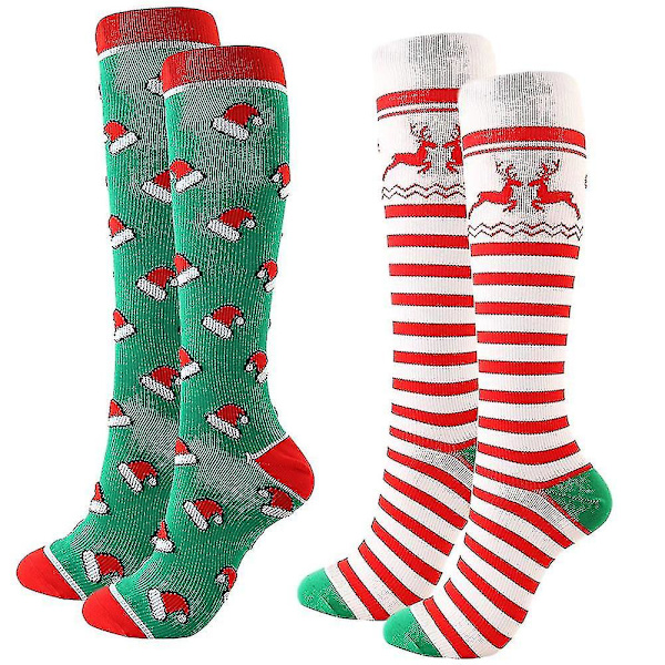 Nyhetssokker for kvinner - Knestrømper med julemotiv - Morsomme høytidssokker style 1