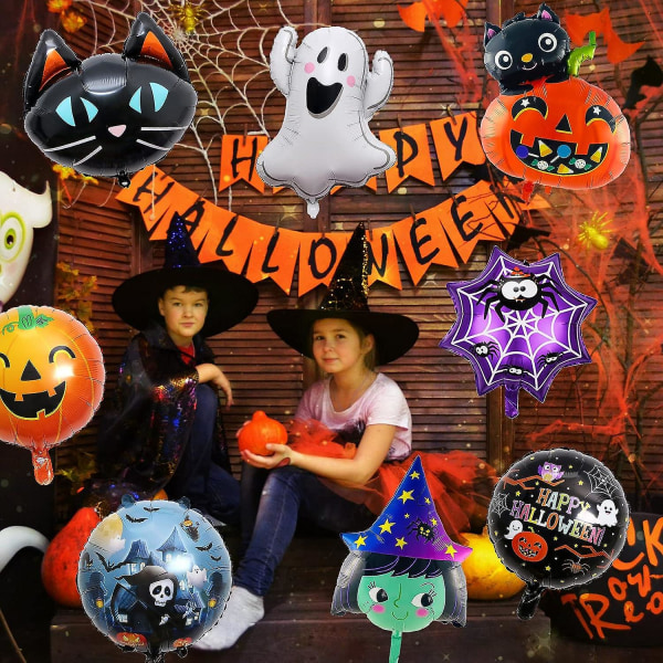 8-delars Halloween Folieballongset - Pumpa Häxa Dödskalle Katt