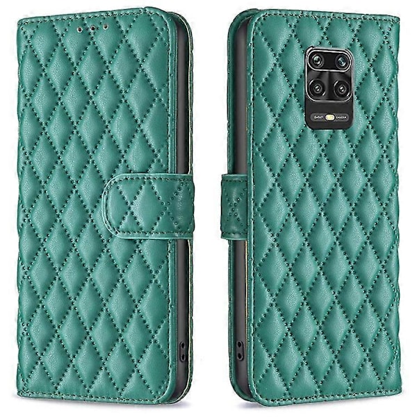 BINFEN COLOR Kompatibel med Xiaomi Redmi Note 9 Pro 4G / Note 9 Pro Max / Note 9S 4G BF Style-14 Präglat Rombmönster PU-läder Green