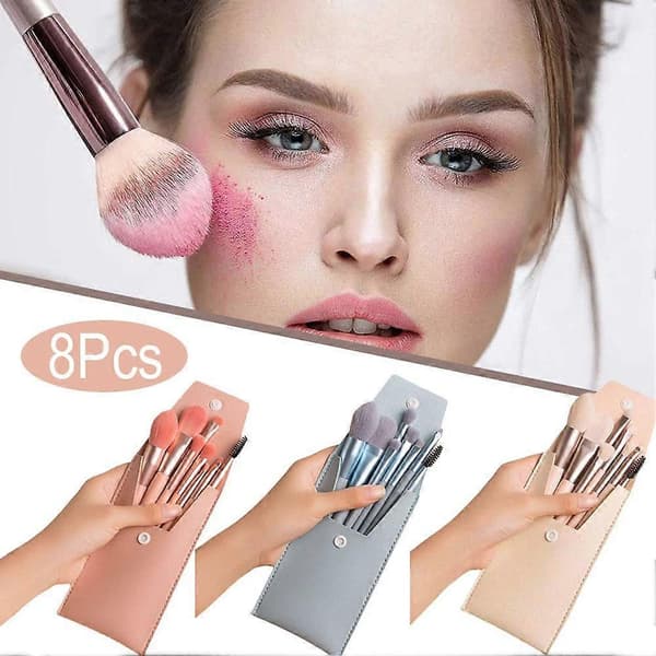 Bærbart 8 stk. makeupbørstesæt Blød makeup concealerbørste blush løs pudder Pink