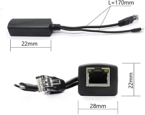 2-pak Gigabit PoE Splitter, 48V til 5V 2.4A Micro USB Ethernet Adapter, Fungerer med Raspberry Pi 3B+, IP-kamera og mere