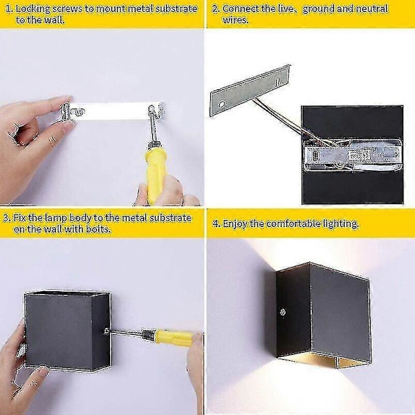 2-pak LED Væglampe Indendørs Op Ned Væglampe Sort Væglampe Moderne 6w Aluminium Belysning Til Stue Soveværelse Badeværelse Køkken