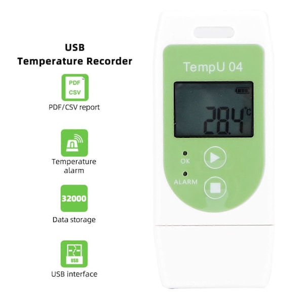 Temperaturlogger USB Temp Data Logger Med PDF SCF Rapport For Kjøleskap Bil