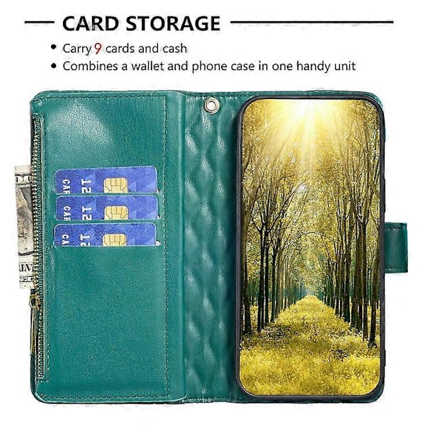 BINFEN COLOR Kompatibel med Samsung Galaxy A32 4G (EU Version) BF Style-15 Rombmönster Präglat Skyddsfodral med Dragkedja P Green