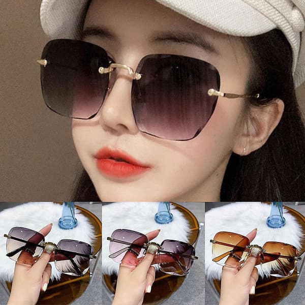Dammode Metal Oversized Rimless Square Rimless Summer Sunglasses grå