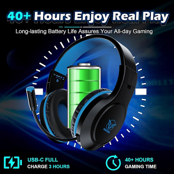 MASACEGON H10 Trådløst Headset Bluetooth-Kompatible 2.4G Gaming Hovedtelefoner med Mikrofon til PC/PS4/Xbox/