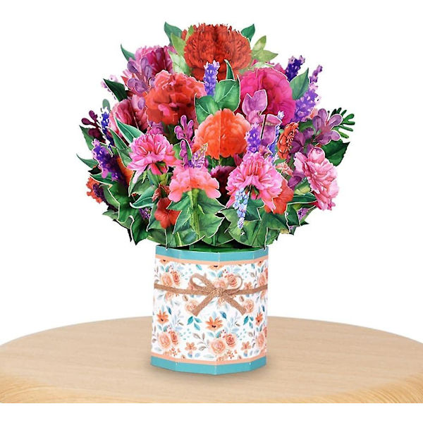 Håndlagde 3D Pop Up Blomster Gratulasjonskort, Nellikkbukettkort til henne med notatkort og konvolutt for alle anledninger, morsdag, jul, takk