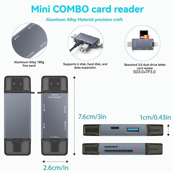 Kortläsare USB3.0 SD TF Kortläsare USB Hub för PC Laptop SD Kortläsare Smart Minneskortläsare