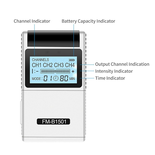 TENS EMS Muskelstimulator 15 Lägen & 4 Utgångar 8 Elektroder för Naturlig Smärtlindring Elektrisk Puls Impuls