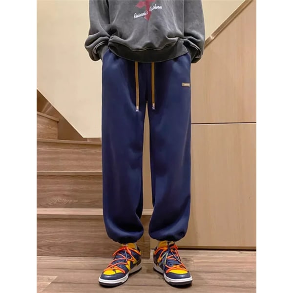 Deeptown Vinter Varma Fleecefodrade Mjukisbyxor Dam Y2K Streetwear Basic Joggers Byxor Oversized Hip Hop Casual Sportbyxor Blue XXL