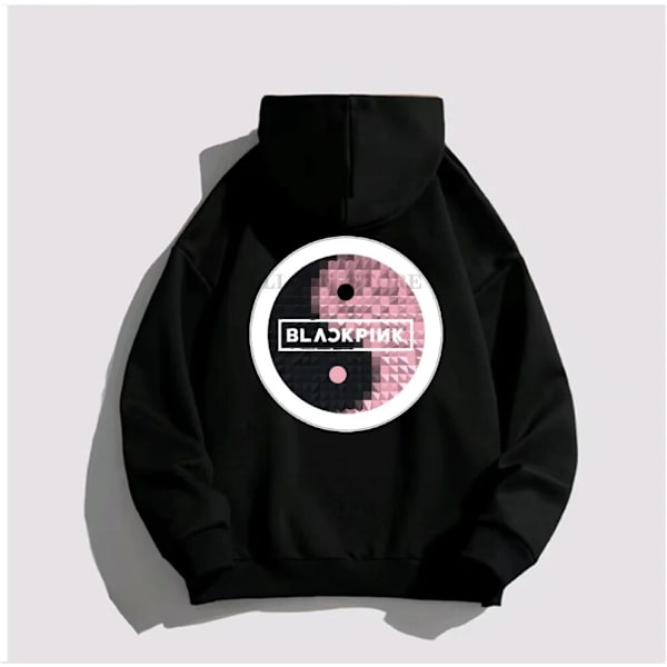 Svart PINK Hoodie Herr Dam Bomull Sweatshirt Tryck Tai Chi Tide Märke Huva Blomma Korea Streetwear Fleece Lediga Lösa Kläder 3 S