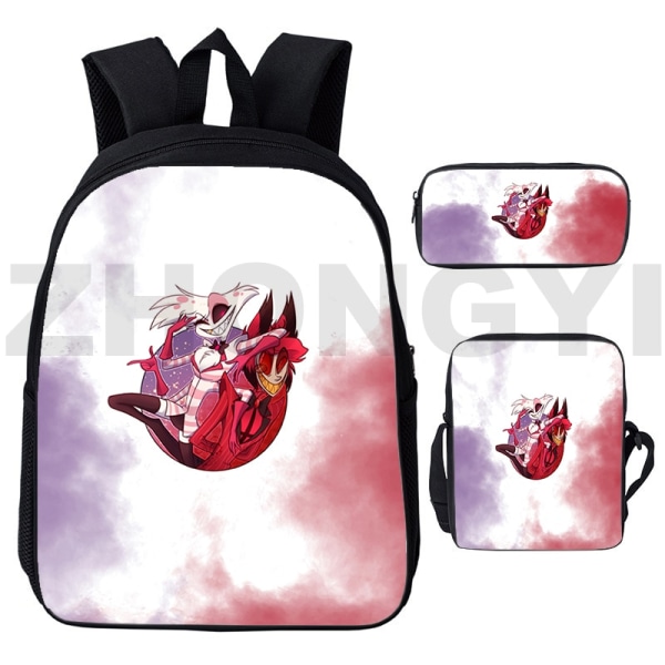 Cartoon Hazbin -reppu, miesten urheilukoululaukku, 3 osaa Hazbin24 3 Pcs Set 12 inch