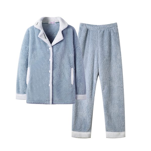 Ljusblå sammetspyjamas för damer långärmad plus sammet tecknad korall sammetspyjamas Light blue XL